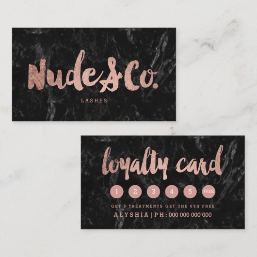 ロゴのロイヤリティのばら色の金ゴールドのタイポグラフィの黒の大理石 ロイヤリティカード (正面/裏面)