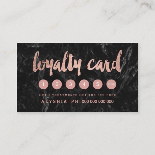 ロゴのロイヤリティのばら色の金ゴールドのタイポグラフィの黒の大理石 ロイヤリティカード (裏面)