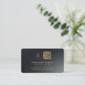 ロゴの丸みを帯びたコーナーブラックと金ゴールドのアップロード 名刺 (スタンド正面)