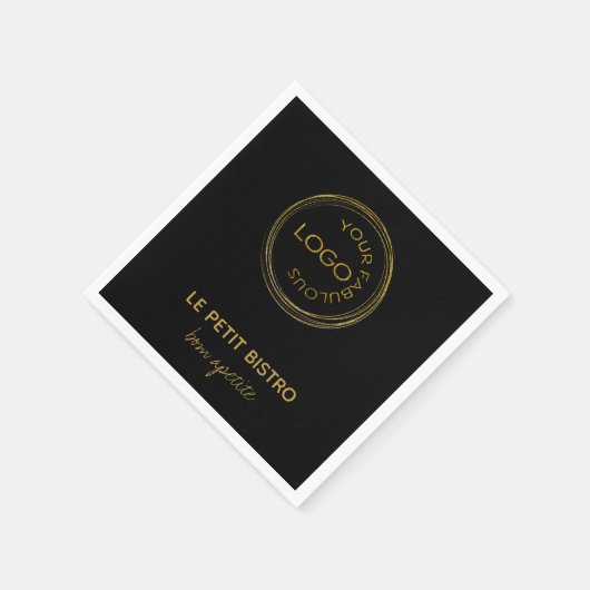 ロゴの会社名を黒で追加する スタンダードカクテルナプキン (角)