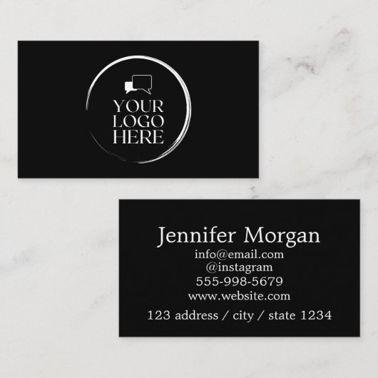 ロゴの円を追加カスタムプロフェッショナル黒い部分 名刺 (正面/裏面)