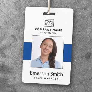 ロゴの写真を追加する青い白い従業員名のタイトルID バッジ