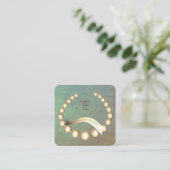 ロゴの古いティール（緑がかった色）と金ゴールドカラーボーブル スクエア名刺 (スタンド正面)