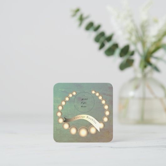 ロゴの古いティール（緑がかった色）と金ゴールドカラーボーブル スクエア名刺 (スタンド正面)