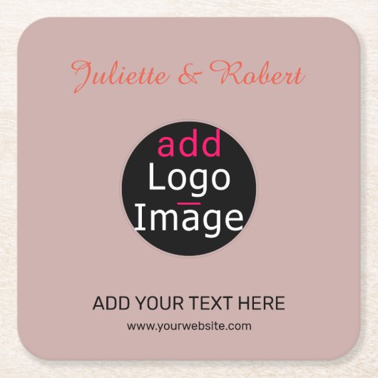 ロゴの埃結婚っぽいバラのHue Artの追加 スクエアペーパーコースター (正面)