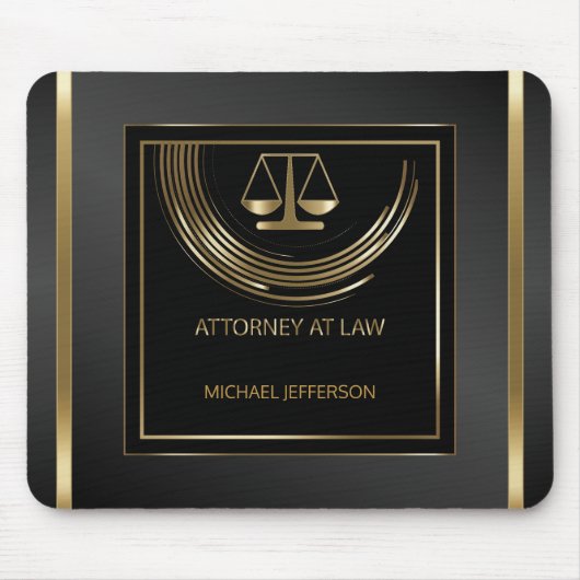 ロゴの弁護士-黒および金ゴールド マウスパッド (正面)
