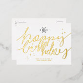 ロゴの手書きスクリプトのミニマルなビジネス誕生日 箔シーズンポストカード (正面/裏面)