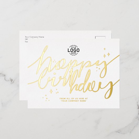 ロゴの手書きスクリプトのミニマルなビジネス誕生日 箔シーズンポストカード (正面/裏面)