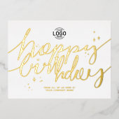 ロゴの手書きスクリプトのミニマルなビジネス誕生日 箔シーズンポストカード (正面)