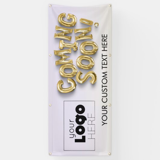 ロゴの来すぐに金ゴールド文字バルーンを屋外に追加 横断幕 (縦)