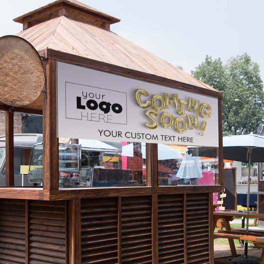 ロゴの来すぐに金ゴールド文字バルーンを屋外に追加 横断幕