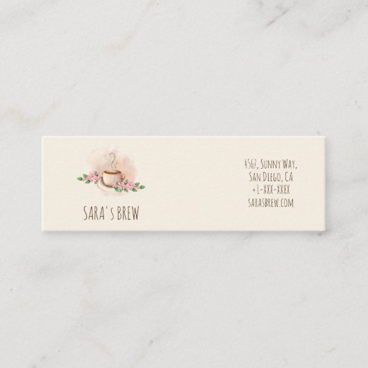 ロゴの水彩画のコーヒー・マグおよび花のカフェ コーリングカード (正面)