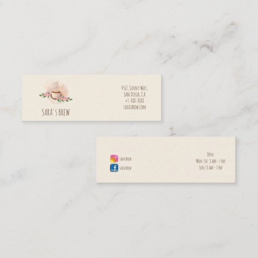 ロゴの水彩画のコーヒー・マグおよび花のカフェ コーリングカード (正面/裏面)