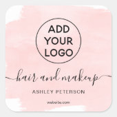 ロゴの水色のブラシストロークのヘアメイクアップ スクエアシール (正面)