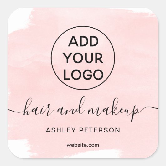ロゴの水色のブラシストロークのヘアメイクアップ スクエアシール (正面)