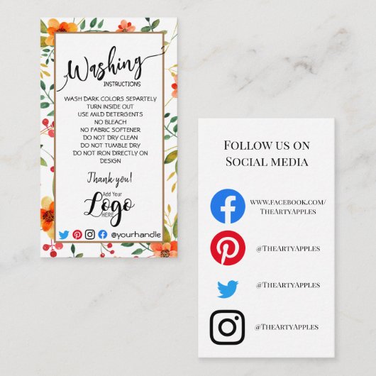 ロゴの洗い指示を追加気にフローラ 名刺 (正面/裏面)