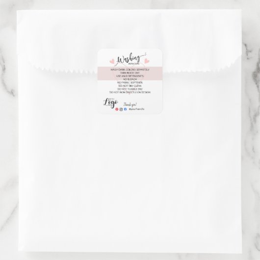 ロゴの洗い方のステッカーを追加気にする スクエアシール (バッグ)