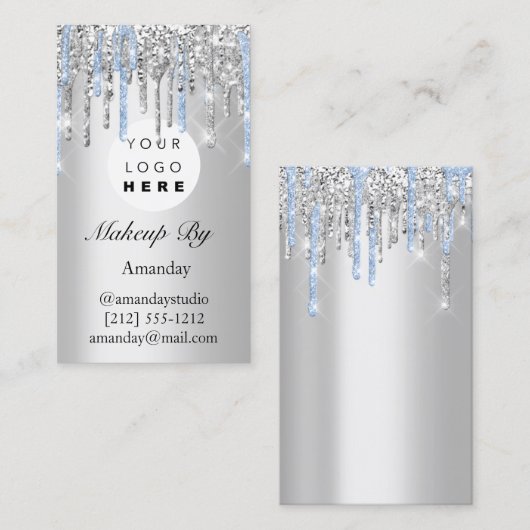 ロゴの点滅の拡張メイクアップアーティストシルバー 名刺 (正面/裏面)
