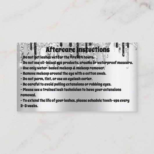 ロゴの点滅アフターケアの指示ブラックシルバー 名刺 (裏面)