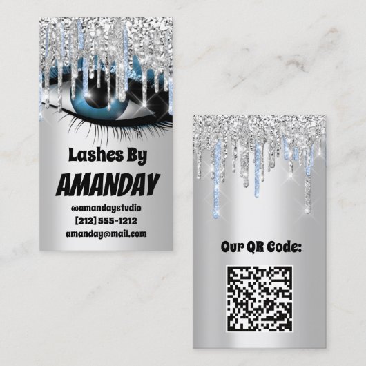 ロゴの点滅メイクアップアーティストが青いQRコードを乾燥 名刺 (正面/裏面)
