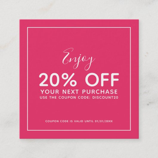 ロゴの白の編集可能縁ど色を追加する 割引カード (正面)