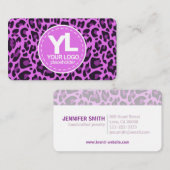 ロゴの紫のヒョウ印刷ロカビリーパターン 名刺 (正面/裏面)