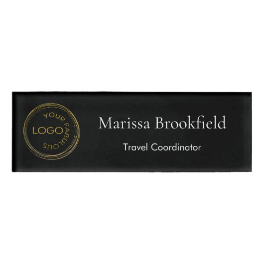 ロゴの追シンプル加社員名役職（黒） 名札 (正面)