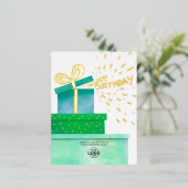 ロゴの追加おもしろいグリーンギフトボックスビジネス 箔シーズンポストカード (立ち正面)