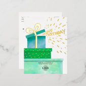 ロゴの追加おもしろいグリーンギフトボックスビジネス 箔シーズンポストカード (正面/裏面)