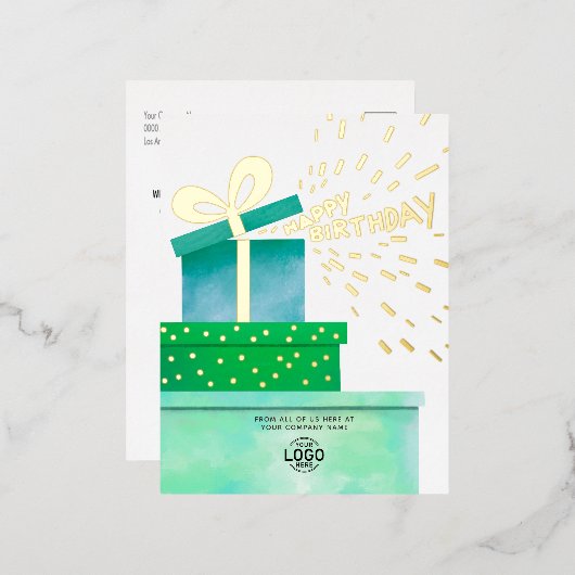 ロゴの追加おもしろいグリーンギフトボックスビジネス 箔シーズンポストカード (正面/裏面)