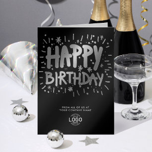 ロゴの追加おもしろいドードルハッピーバースデーブラックシルバー 箔グリーティングカード