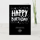 ロゴの追加おもしろいドードルハッピーバースデーブラックシルバー 箔グリーティングカード (正面)