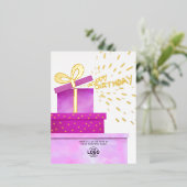ロゴの追加おもしろい暖かいピンクのギフトビジネス誕生日 箔シーズンポストカード (立ち正面)