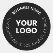 ロゴの追加と編集可能な循環文字白黒 ラウンドシール (正面)