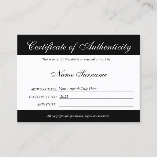 ロゴの追加によるアートワークの認証 名刺 (正面)