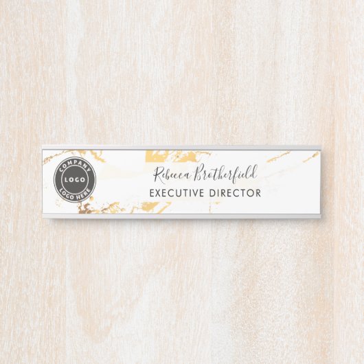 ロゴの追加エグゼクティブ金ゴールド大理石パターン サインプレート (正面)