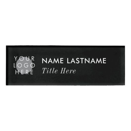 ロゴの追加エレガントシンプルブラックマグネットタイトル 名札 (正面)