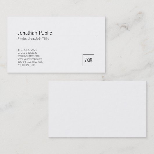 ロゴの追加エレガント白ミニマルデザイントレンディー 名刺 (正面/裏面)