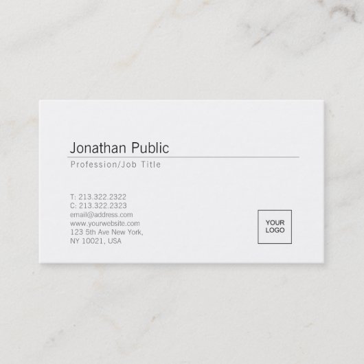 ロゴの追加エレガント白ミニマルデザイントレンディー 名刺 (正面)