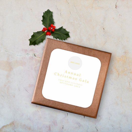 ロゴの追加エレガント金ゴールド白カスタム文字 スクエアシール