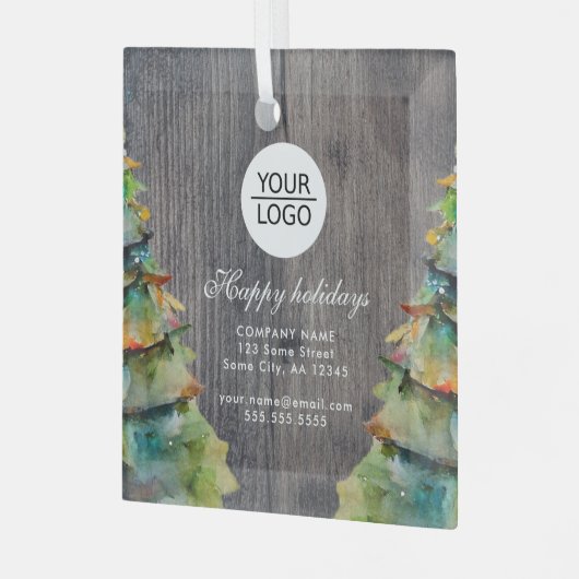 ロゴの追加カスタム文字ウッドクリスマスツリープロモーション ガラスオーナメント (正面左)