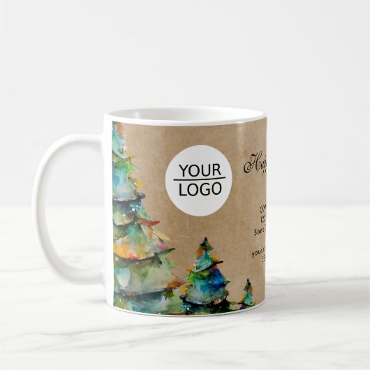 ロゴの追加カスタム文字クリスマスツリープロモーション コーヒーマグカップ (左)