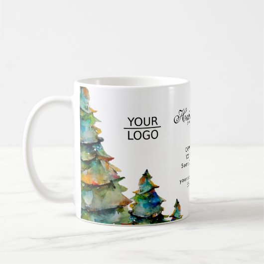 ロゴの追加カスタム文字クリスマスツリープロモーション コーヒーマグカップ (左)