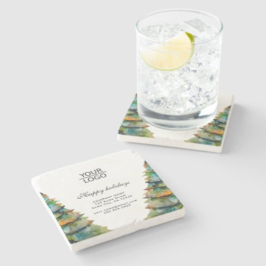 ロゴの追加カスタム文字クリスマスツリープロモーション ストーンコースター (横)
