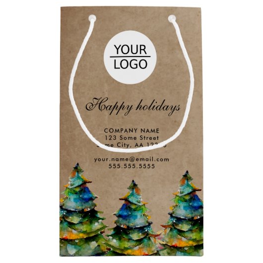 ロゴの追加カスタム文字クリスマスツリープロモーション スモールペーパーバッグ (裏面)