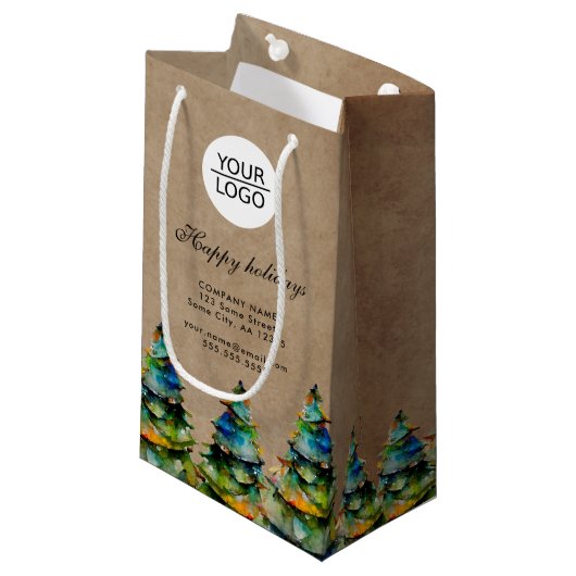 ロゴの追加カスタム文字クリスマスツリープロモーション スモールペーパーバッグ (正面アングル)