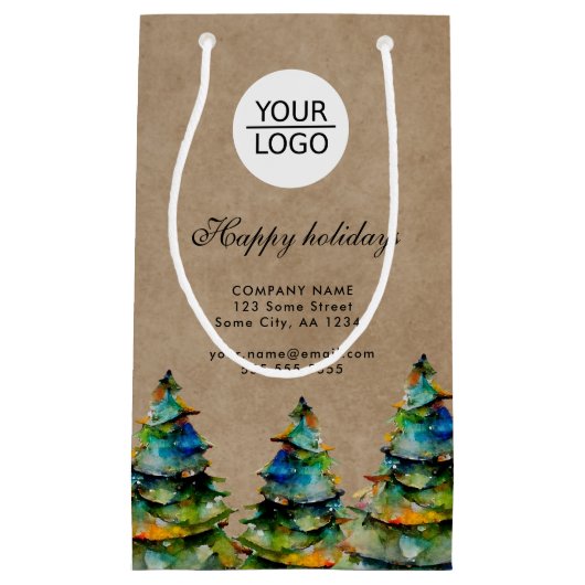 ロゴの追加カスタム文字クリスマスツリープロモーション スモールペーパーバッグ (正面)