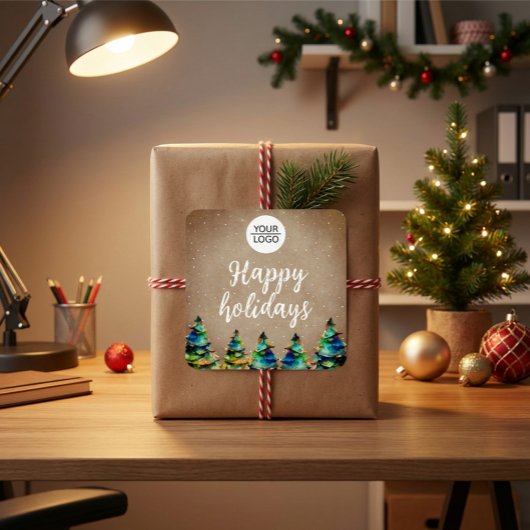 ロゴの追加カスタム文字クリスマスツリー会社 スクエアシール
