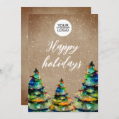 ロゴの追加カスタム文字クリスマスツリー顧客 シーズンカード (正面/裏面)