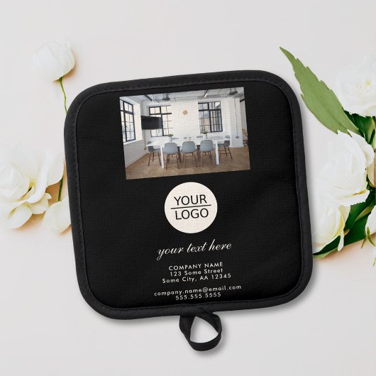 ロゴの追加カスタム文字プロモーション黒い写真 鍋敷き